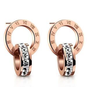 Round Letter Stainless Steel Plating Zircon Earrings